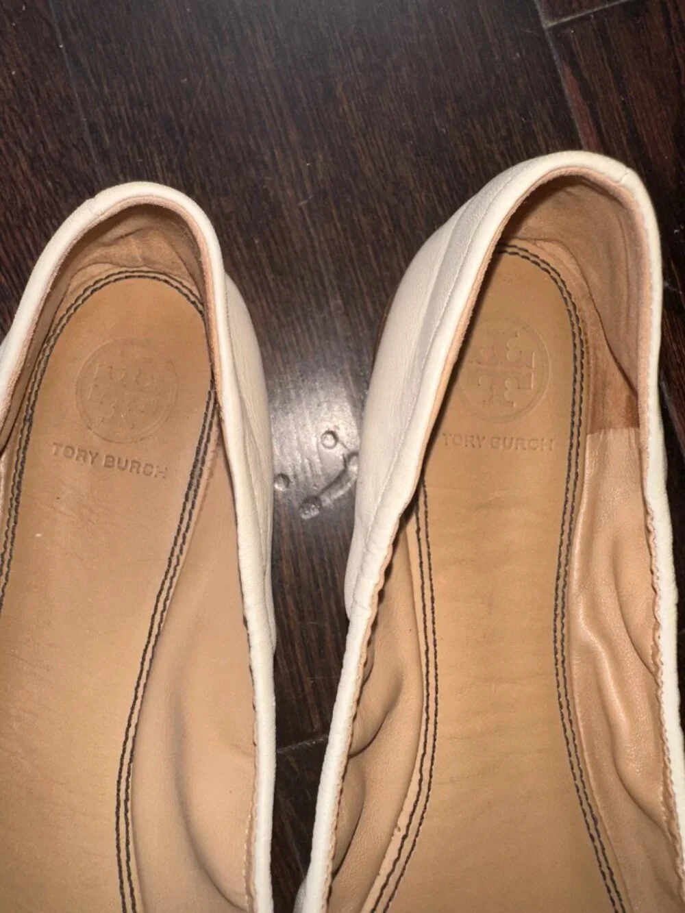 Tory Burch Cream and Black Leather Ballet Flats